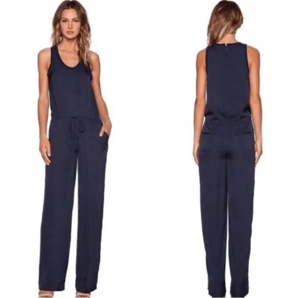 Theory women’s small 100% silk black jumpsuit pantsuit drawstring chic - Picture 1 of 9